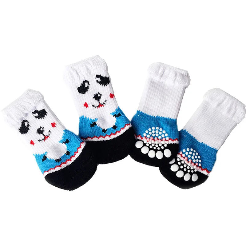 Winter Warm Dog Socks Cute Cartoon Anti Slip Skid Pet Shoes Socks 4Pcs Soft Breathable Paw Protector for Small Puppy Cat Dogs