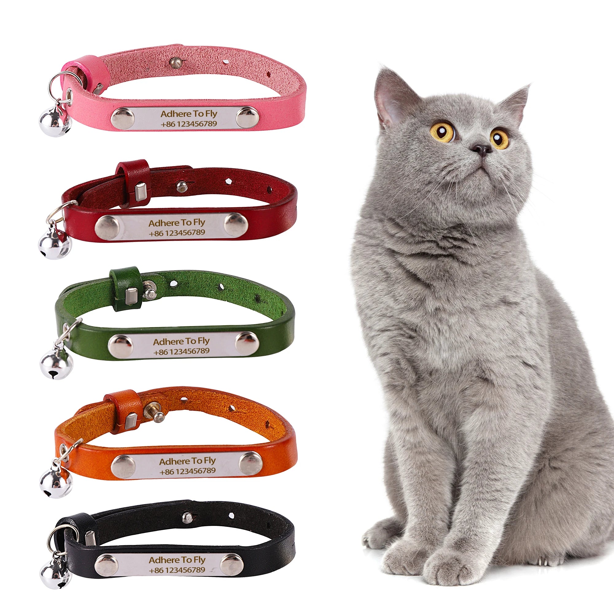 1 Pc Pet Cat Collar Personalized Antiloss Diy Custom Adjustable Leather Cat Collar With Bell Kitten Collar S/M/L Pet Accessories