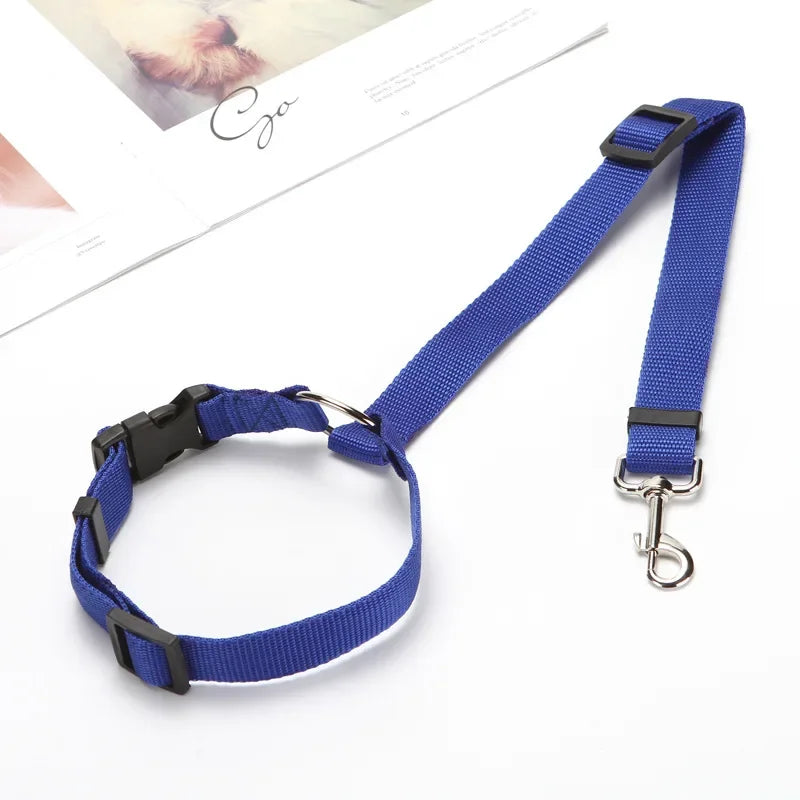 Solid Color Two-in-one Pet Car Seat Belt Nylon Lead Leash Backseat Safety Belt Adjustable Dogs Harness Collar Pet Accessories