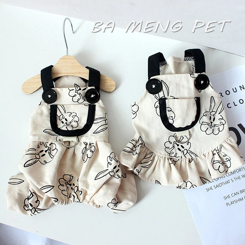 Pet Dog  Jumpsuits for Rabbit Print Dog Sling Dress Summer Winter Pet Outfits Puppy Skirt Dog Clothes