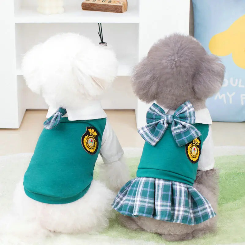 Preppy Style Dogs Clothes Dog Couples Dress Dog T-Shirt Skirt For Puppy Kitten Clothing Poodle Chihuahua Costumes Pet Apparel