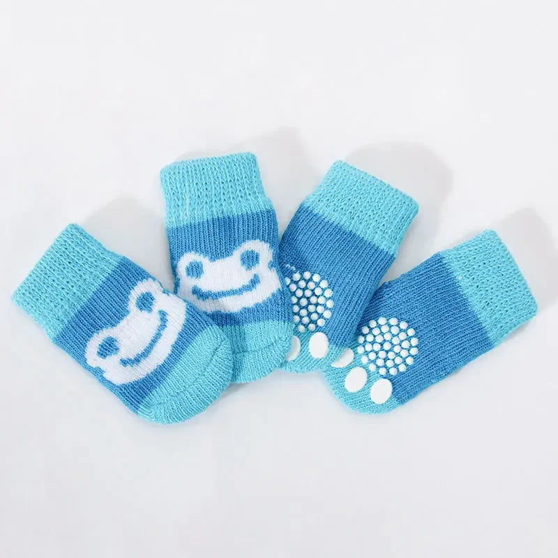4Pcs Cute Pet Dog Socks with Print Anti-Slip Cats Puppy Shoes Paw Protector Products for Small Breeds Spitz York Dogs Chihuahua