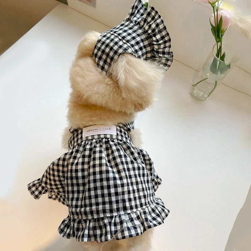 Dog Clothes Summer Cute Pet Plaid Striped Suspender Skirt Hat Vest Set Small Dog Dress Chihuahua Bichon Yorkie Dog Costume 2024