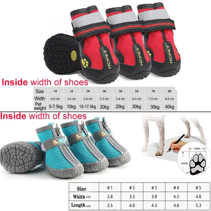 4pcs/set Pet Dog Shoes Reflective Waterproof Dog Boots Warm Snow Rain Pets Booties Anti-slip Socks Footwear For Medium Large Dog