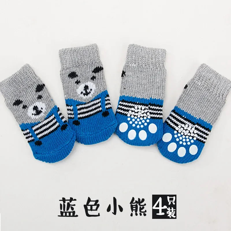 4Pcs Cute Pet Dog Socks with Print Anti-Slip Cats Puppy Shoes Paw Protector Products for Small Breeds Spitz York Dogs Chihuahua